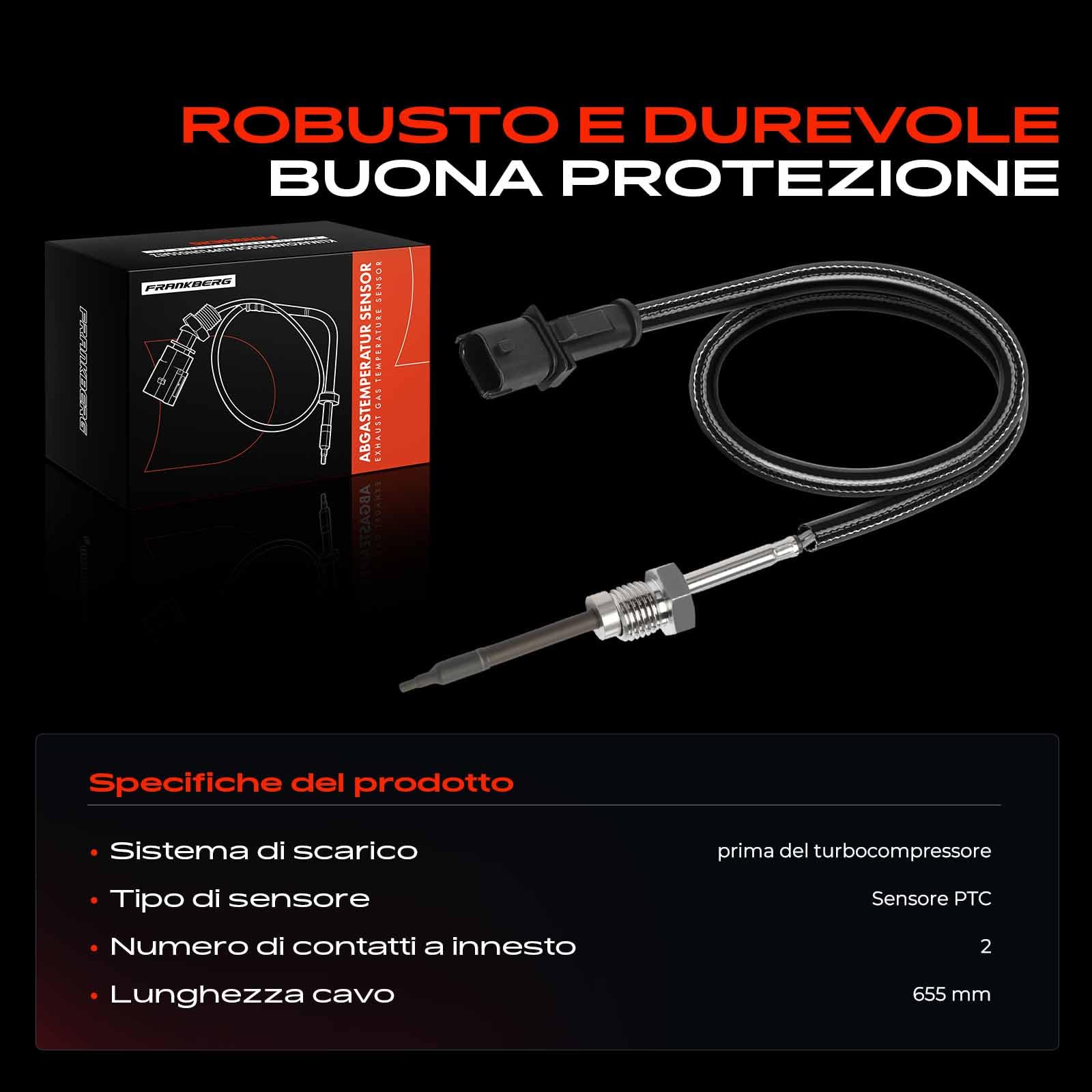 Frankberg Sensore temperatura gas di scarico Sensore gas di scarico 2-Poli Compatibile con Cherokee Van KL 2.2L 2015-2018 Cherokee KL 2.2L 2015-2025 Replace# 68228514AB,68228514AC