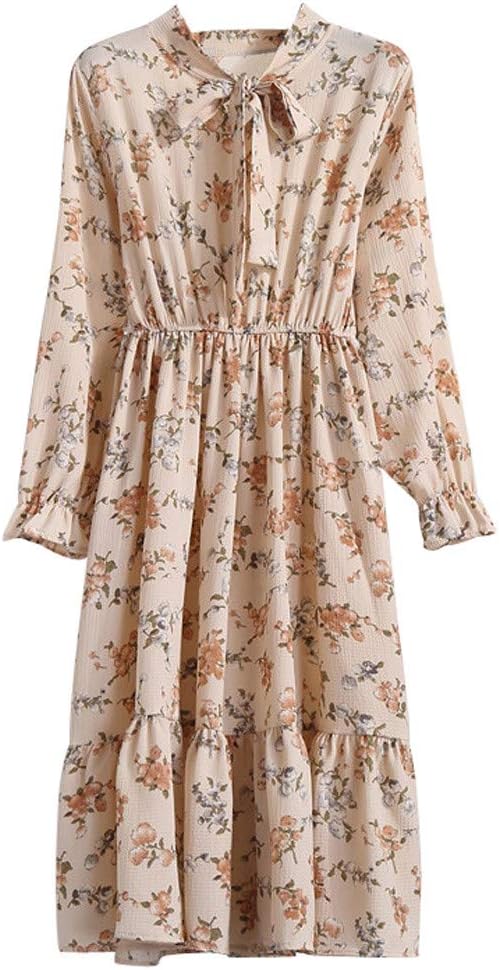 Lowprofile Chiffon Dress with Bow Tie Women Loose Bell Sleeve Lightwight Vintage Boho Midi Dress
