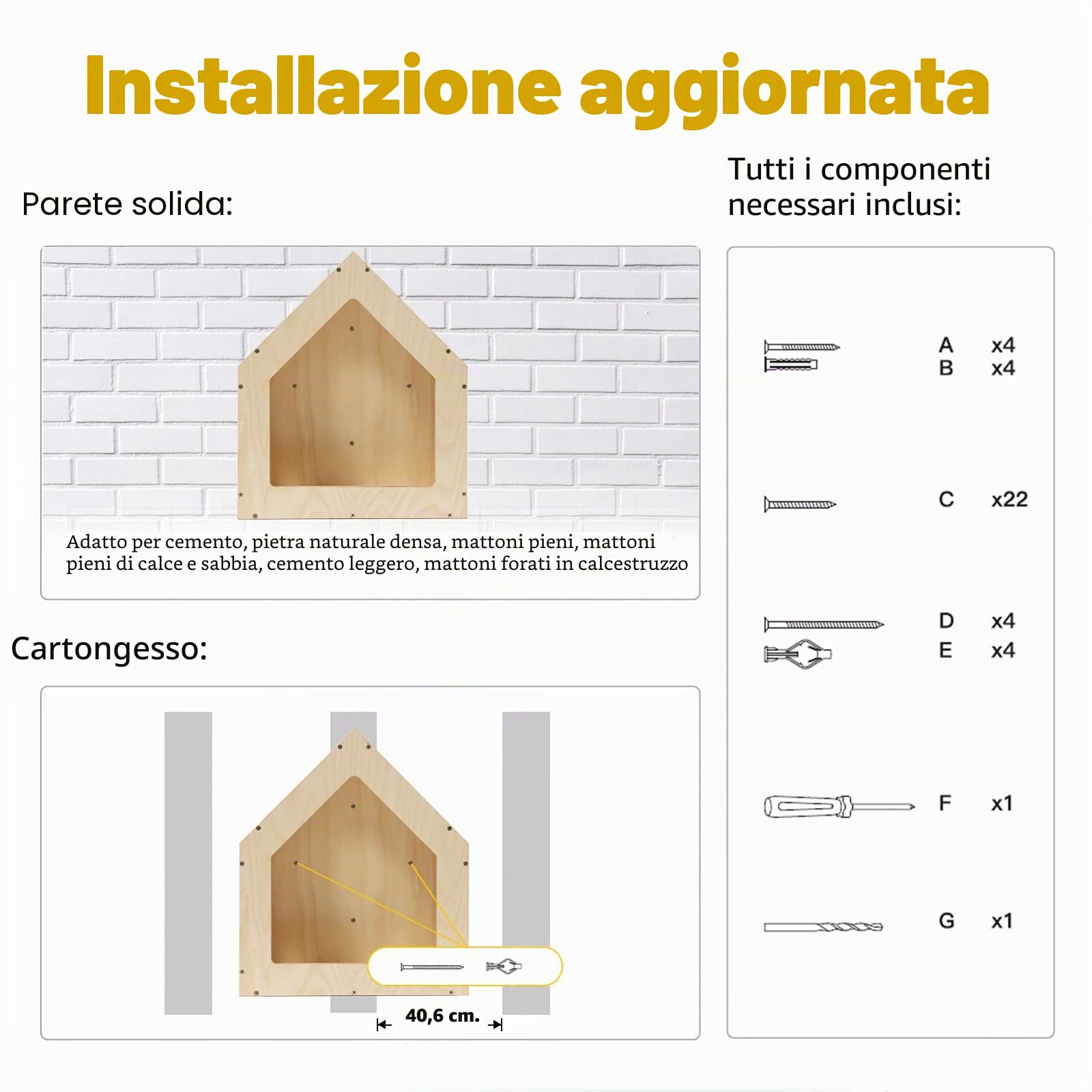 FUKUMARU Cuccia per Gatti da Parete in Legno di Betulla, 39x30x46 cm, Mobili da Parete per Gatti Multifunzionale, Design Elegante, Fai-da-Te