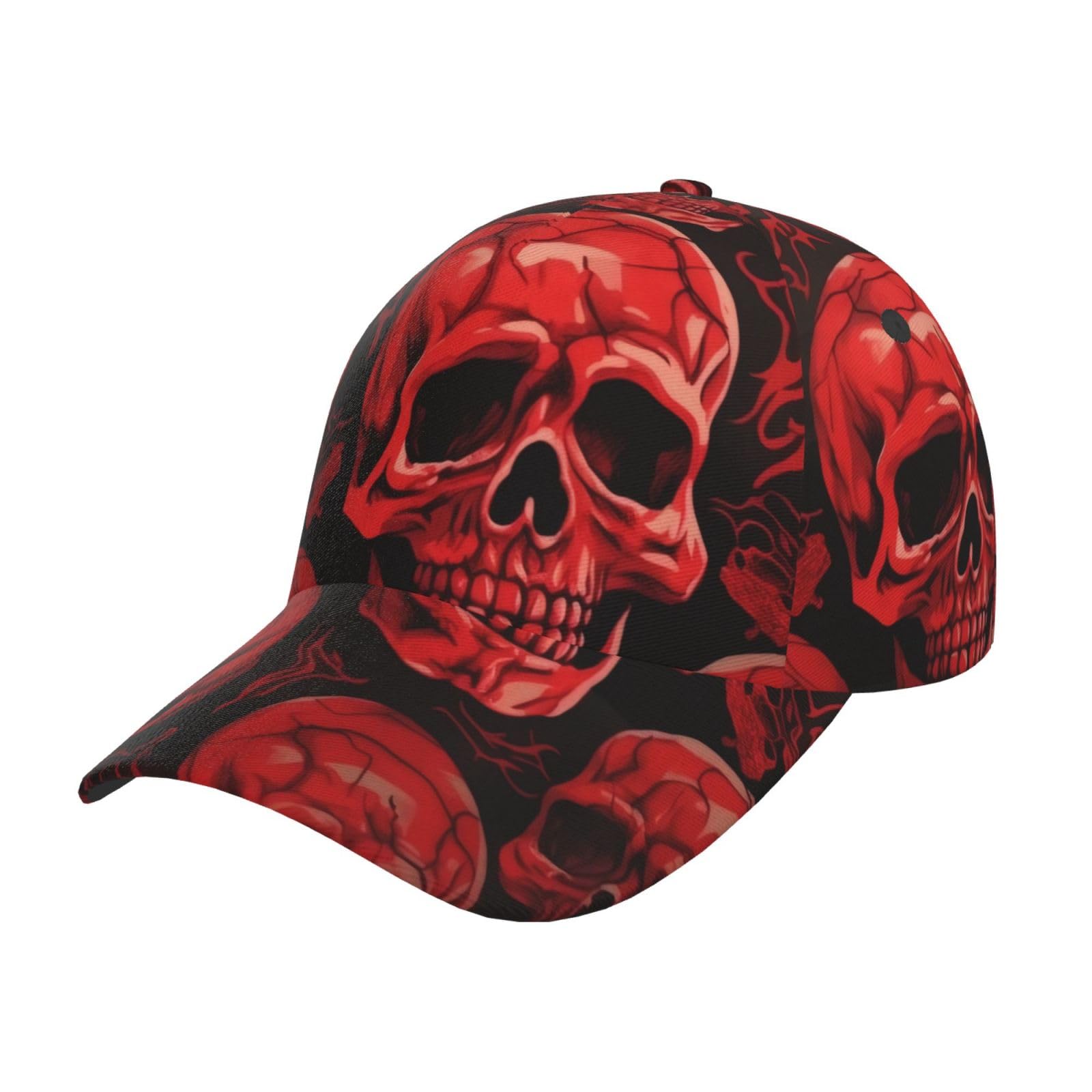 Bktraverpt Unisex Black Stylish Red Skulls Baseball Cap, Golf Cap, Sun Caps - Casual Outdoor Sports Breathable, Adjustable Trucker Hat For Women And Men