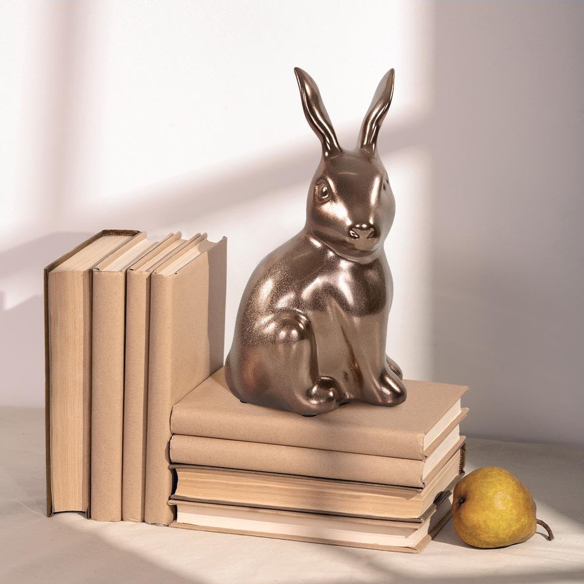 Howard Elliott Collection Rabbit Sculpture Ceramic Statue for Home and Garden Decor, Rich Antique Brass Figurine with Metallic Finish for Shelf Display in Living Room, 8.5 x 4.75 Inch