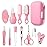 PandaEar Baby Healthcare and Grooming Kit, Baby Safety Set Baby Comb, Brush, Finger Toothbrush, Nail Clippers, Scissors, Nasal Aspirator, Baby Essentials Nursery Care Kit (Pink)