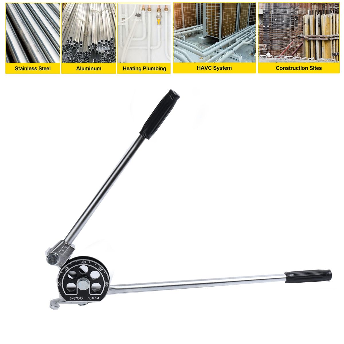 Doblador de tubos para metal aluminio tubos de cobre, herramienta para doblar tubos de 0 a 180 grados, dobladora de tubos Manuel, diámetro de tubo aplicable 5/8", 16 mm
