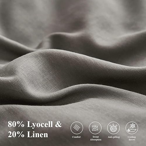 Miniatura 6 de BISELINA Juego de funda de edredón de 3 piezas, 20% lino natural, 80% mezcla de Tencel, color sólido, suave, fresco, ligero, ropa de cama de lujo,