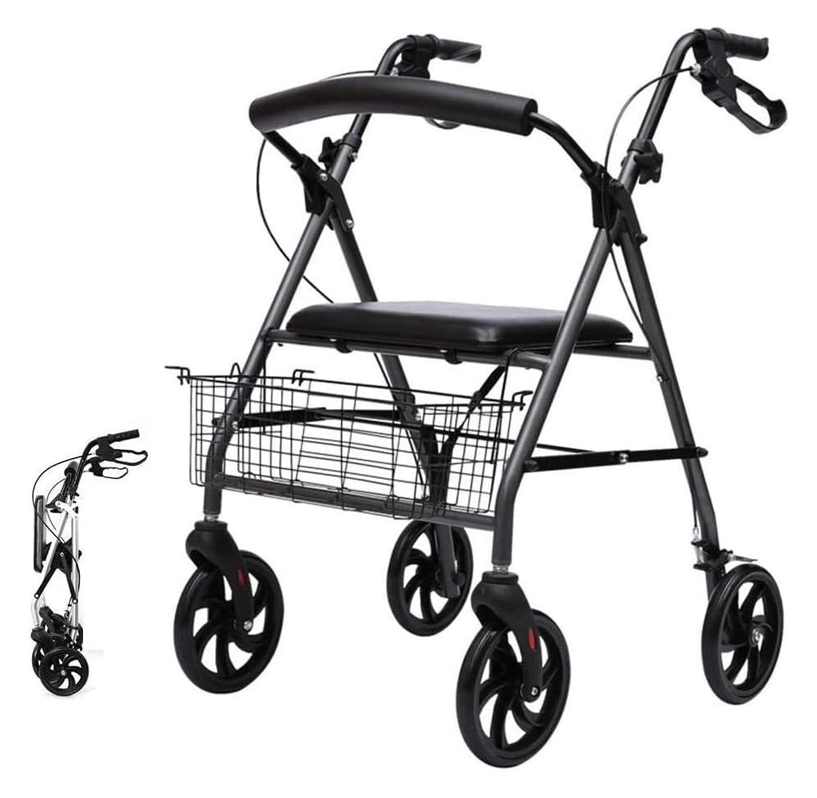 Déambulateur 4 roues pliable léger avec siège et panier de rangement pour senior