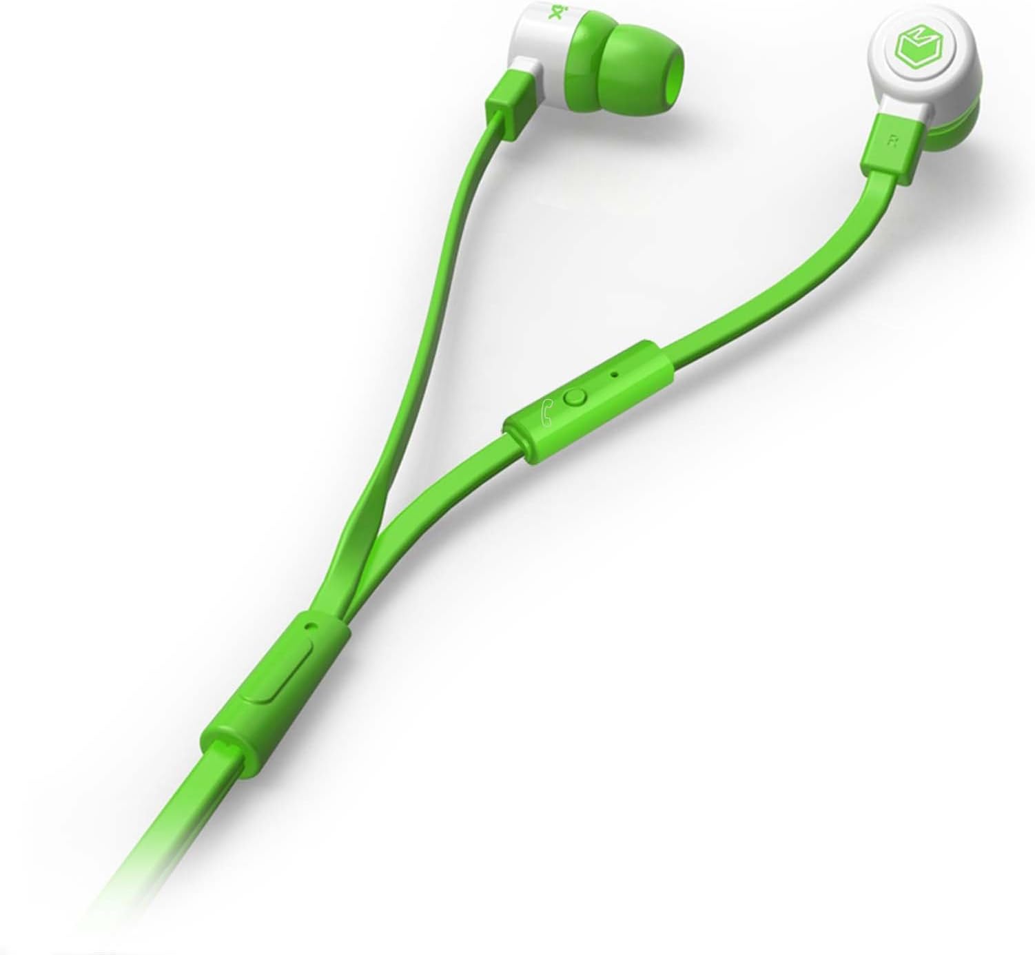 1-Button Call and Music Control Talking AeroFones Flat Cable Earphones with Mic, Green (MQGT26GRN-L)