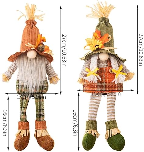 Miniatura 7 de Figuras de gnomos de peluche de cosecha de otoño, 2 piezas de gnomos de peluche decorativos de Acción de Gracias para decoración de mesa de bandeja