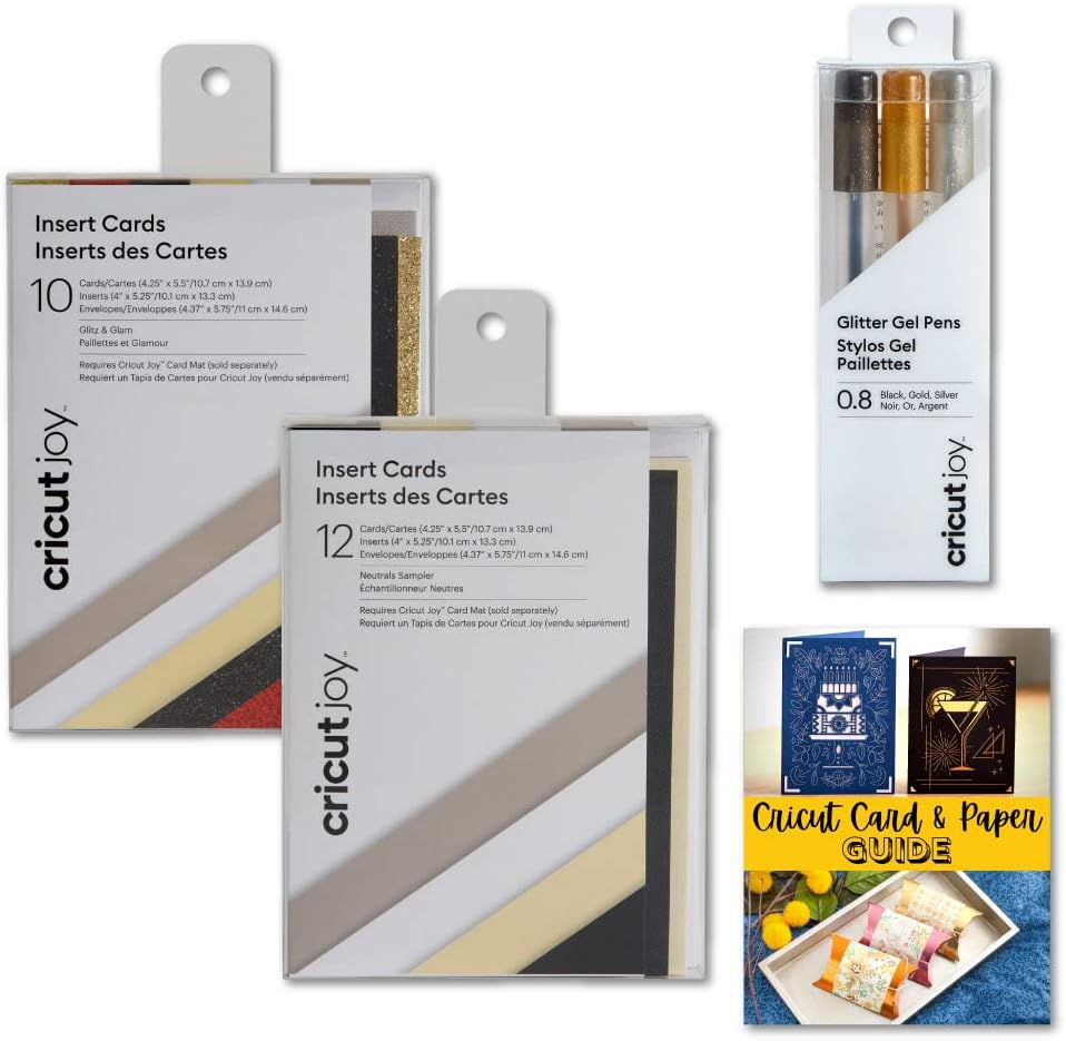 Cricut Joy Insert Cards Bundle Set, Neutrals and Glitz Glam with Glitter Gel Pens, Medium Point