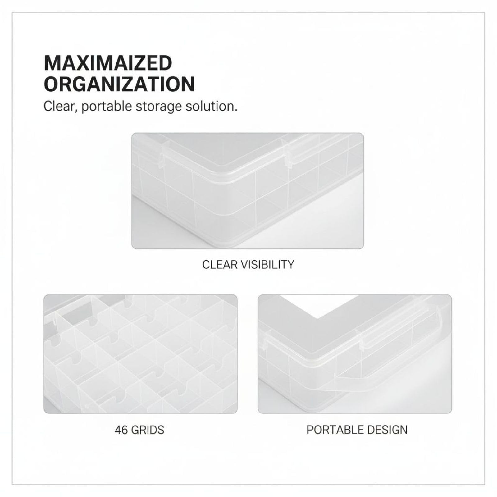 Näh-Organizer mit 46 Fächern, doppelseitig, 33 x 8,1 x 24,9 cm, tragbare, transparente Kunststoff-Organizer-Box für Nähgarne, Stickerei und Nagellack