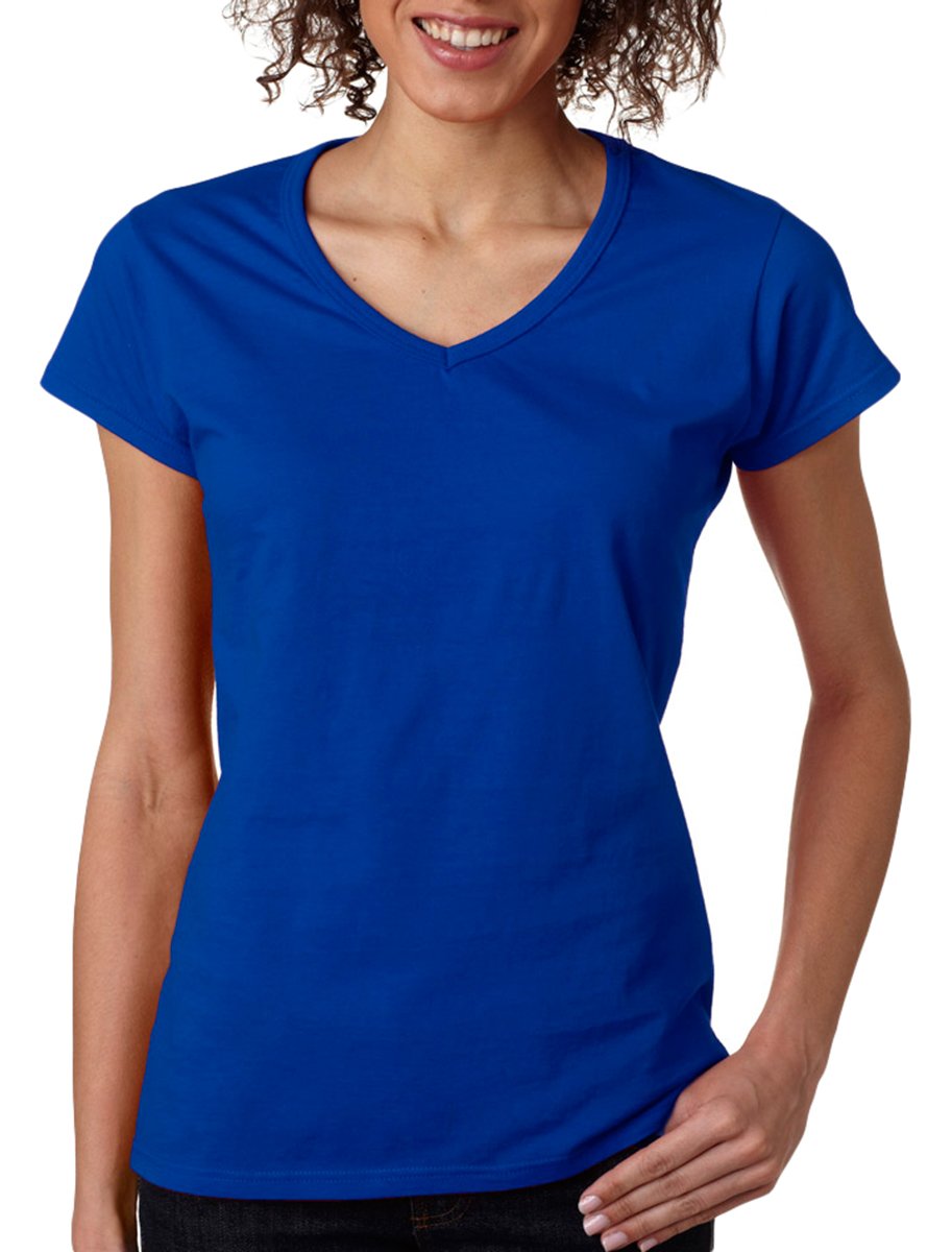 Gildan Women's Royal Softstyle V-Neck T-Shirt, Blue, Xxl
