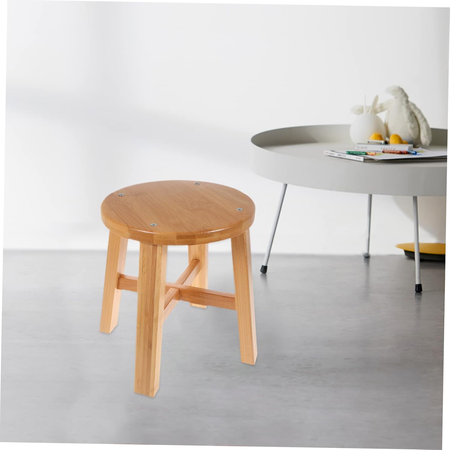 Stool for Toddlers Bamboo Mini Footstool for Boy Girl Shoe Changing Bathroom Use