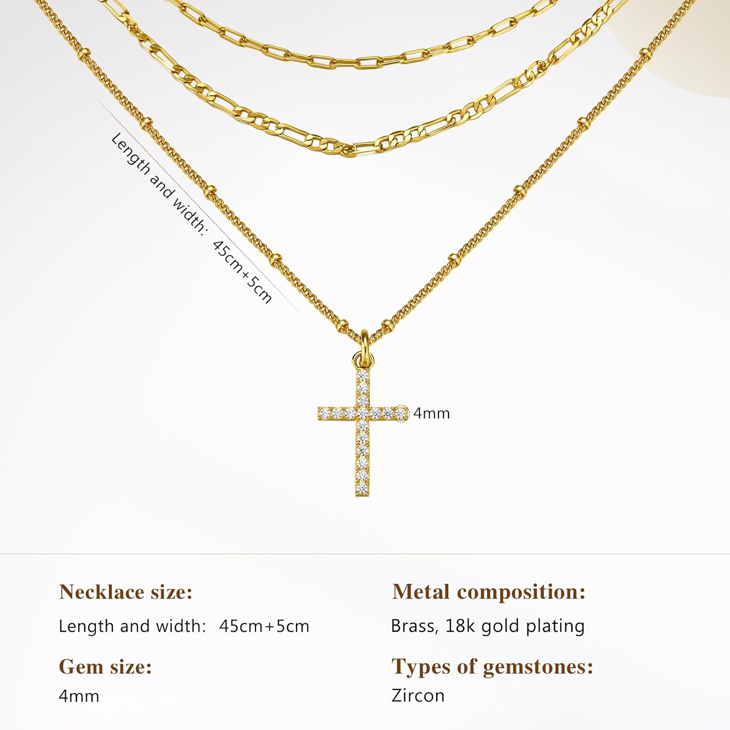 Cicy Bell Womens 18k Gold Plated Layered Necklaces Vintage Cubic Zirconia Long Necklace Sets Good Luck Trend Jewelry Gift - Image 5