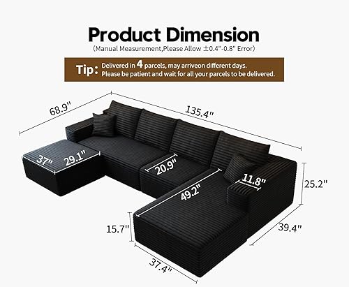 Miniatura 81 de Sofá seccional modular Cloud de 107.5 pulgadas con diván en forma de L, sofá modular moderno con asiento profundo, sofás tapizados para sala de