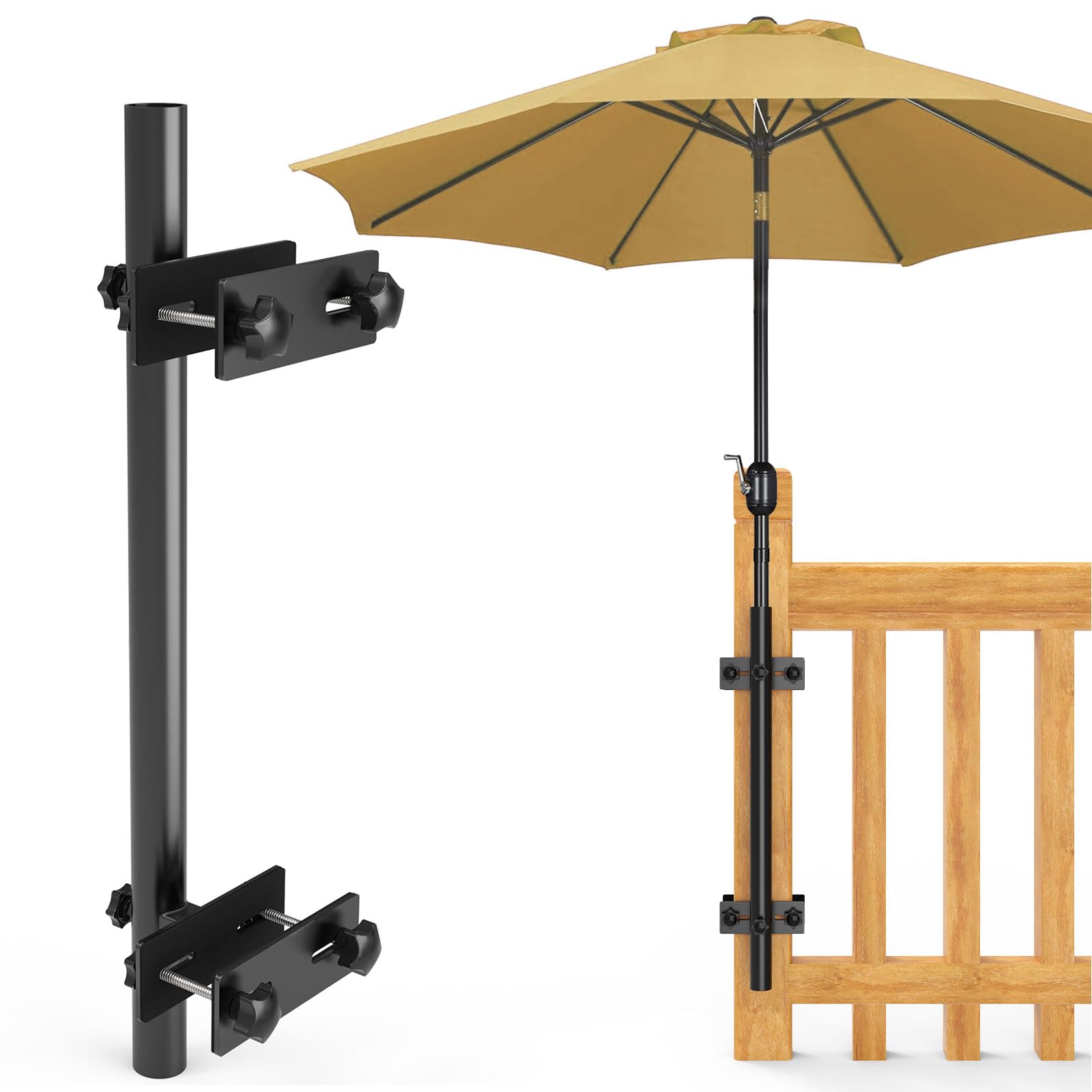 Linone Patio Umbrella Holder, Heavy-Duty Umbrella Holder for Deck, Stainless Steel Deck Umbrella Mount Stand -Sturdy Base for Railing-Mounted Deck Clamps with Pole Maximizing Patio Space and Shade