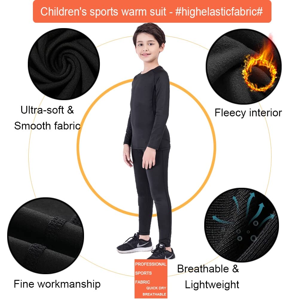 Yutdeng Set Intimo Termico Bambino Biancheria Intima Termica Ragazzo Ragazza Calcio Manica Lunga Pantaloni Termici Set Base Layer Funzione Traspirante Riscaldante e ad Asciugatura Rapida(110-160 cm)