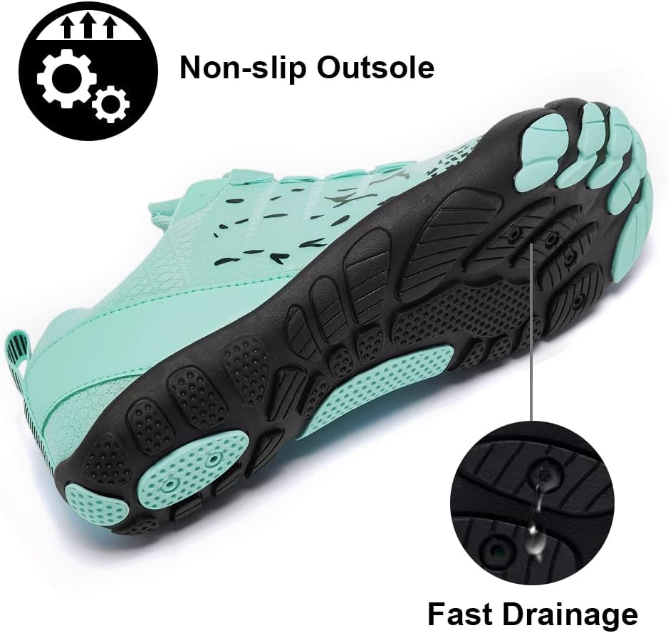 HIITAVE Women Barefoot Water Shoes Breathable Beach Shoes Minimalist for Outdoor Hiking 7.5 Women/5.5 Men Mintgreen