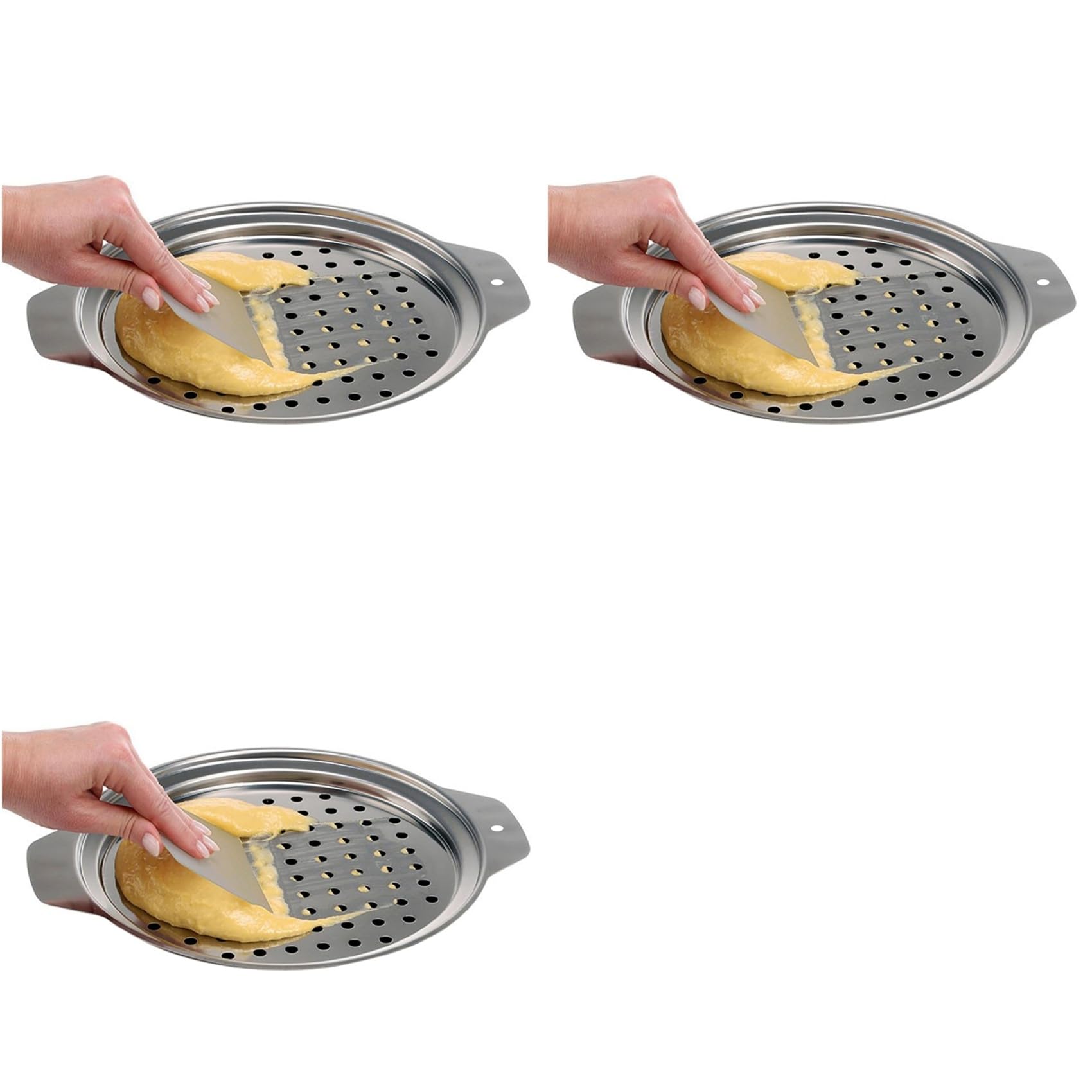 Hndhbfgrt 3X Stainless Steel Spaetzle Maker Lid with Scraper Traditional German Egg Noodle Maker Pan Pot Spaghetti Strainer