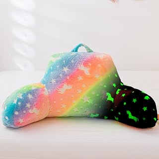 Aimuan Reading Pillow Glow in The Dark Bed Rest Wedge Kids Glow Backrest Pillow Dinosaur Print with Arms Back Support for Sitting Up in Bed Cushion, Pink-yellow