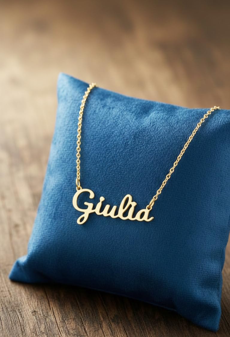 Generico Collana Giulia da Donna in Argento 925 Placcato Oro giallo 18kt Gioiello Artigianale Made in Italy con Nome Scritta Elegante e Catenina Robusta Idea Regalo Compleanno Onomastico