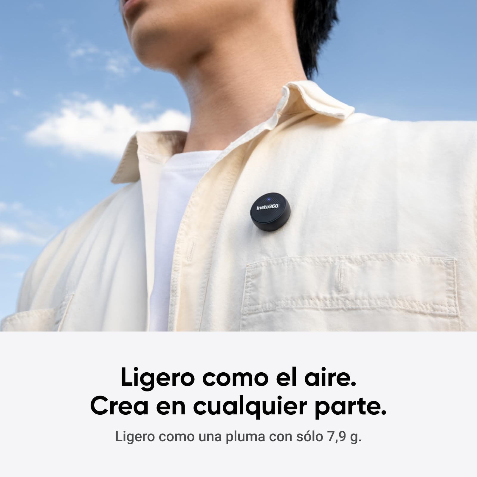 Insta360 Mic Air (1 TX + 1 RX), cancelación de Ruido, 300 m de Alcance, micrófono inalámbrico por USB-C para iPhone/Android/PC/Mac, vlog, Streaming