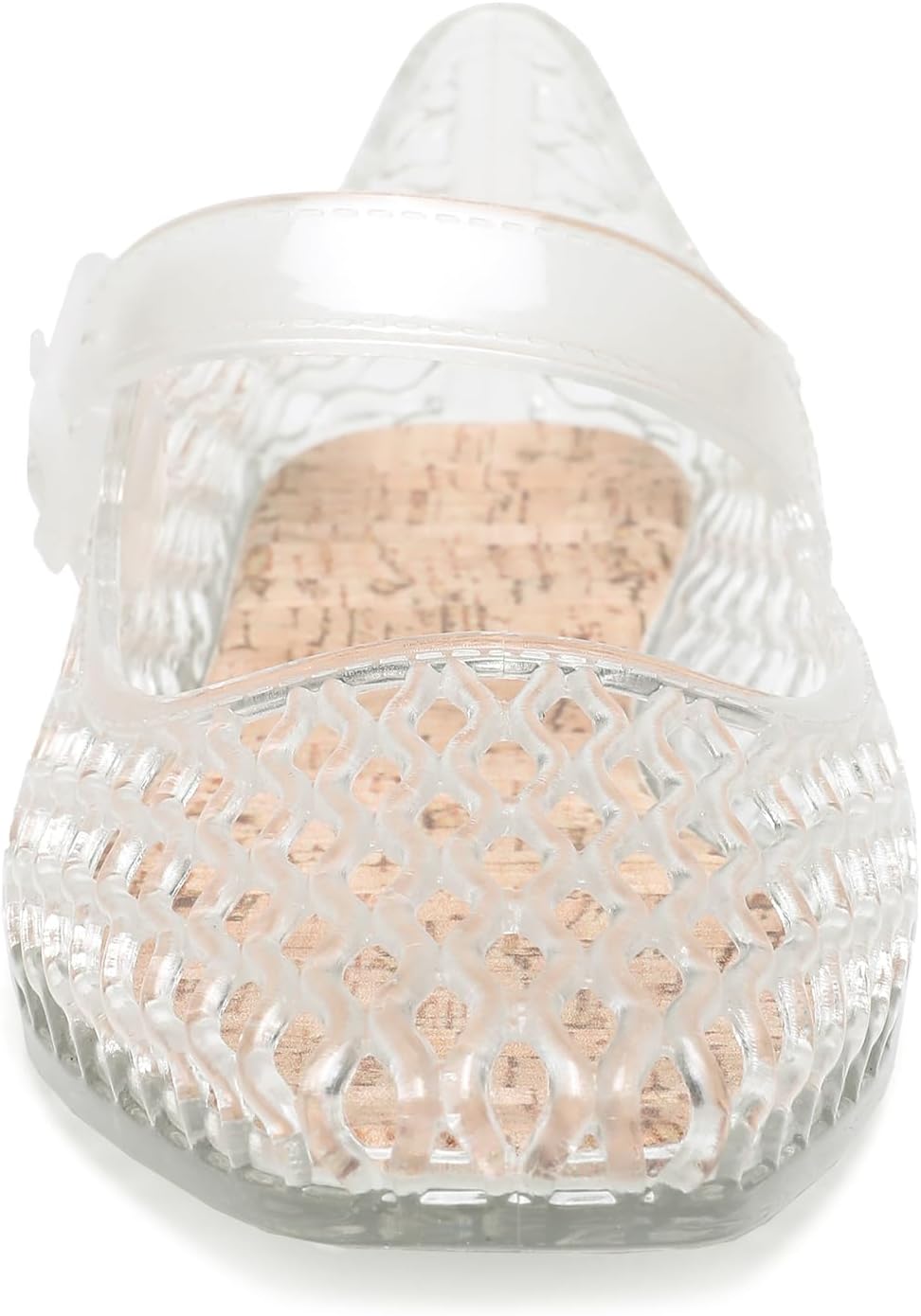 Jelly Flat Shoes for Women Square Toe Mesh Ballet Flats Clear Beach Mary Jane Jellies Comfortbale Ballerina with Buckle Strap