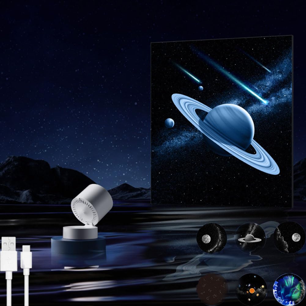 Proyector LED Cielo Estrellado Luz de Noche Decoración de Habitaciones Infantiles Lámpara de Mesa con Altavoz Bluetooth y Temporizador Proyector de Iluminación 360° Giratorio Proyector