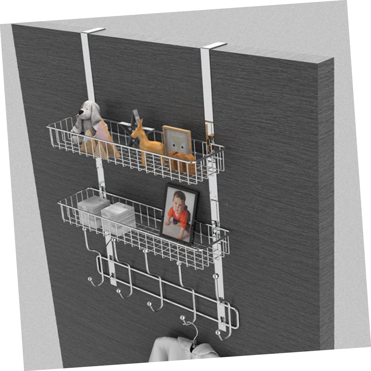 Cabilock Door Organizer Baskets and Hooks Space-saving Storage for Bathroom Kitchen Laundry Room and More Rust-resistant Design Plated Finish