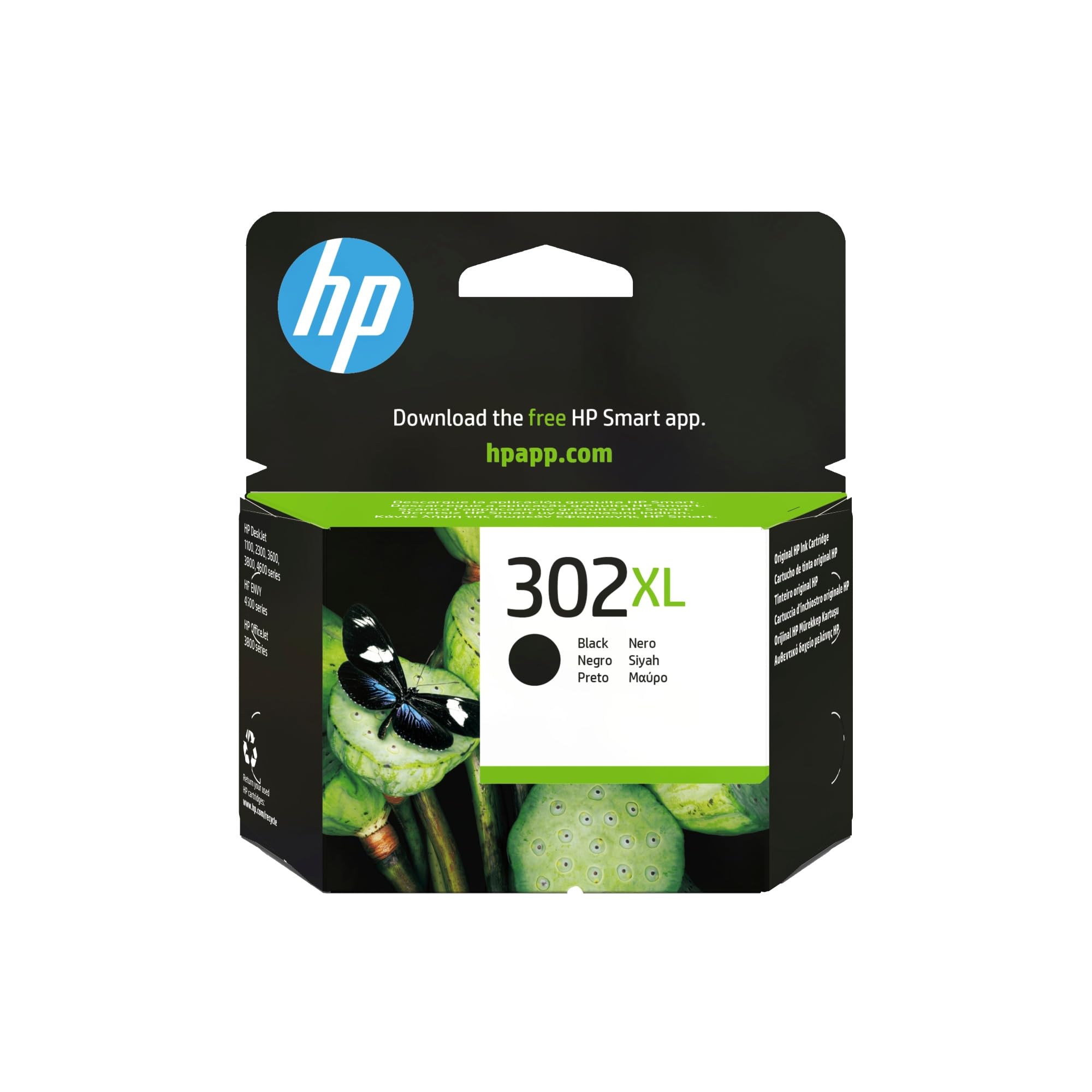 HP 302XL F6U68AE, Negro, Cartucho de Tinta de Alta Capacidad Original, Compatible con impresoras de inyección de Tinta DeskJet 1110, 2130, 3630, Envy 4520, OfficeJet 3830, 4650, 5220 y 5230 ECOLOGO