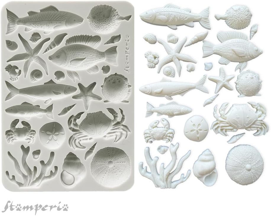 Stamperia - Silicone Mould A5 for Scrapbooking, Bullet Journals and More, Non-Stick, Suitable for Air-Dry Clay, Resin and More, Perfect for Crafts and Gifting (Silent Sea, Shells and Fish)