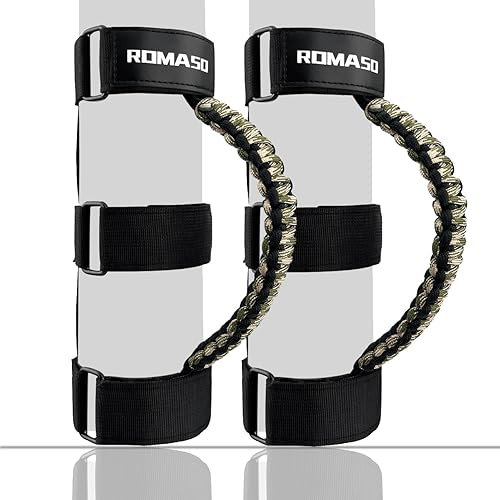 Miniatura 20 de Asas de agarre de barra antivuelco para Jeep, asas de agarre de cuerda de paracaídas compatibles con Jeep Wrangler YJ TJ JK JL & Gladiator JT Negro