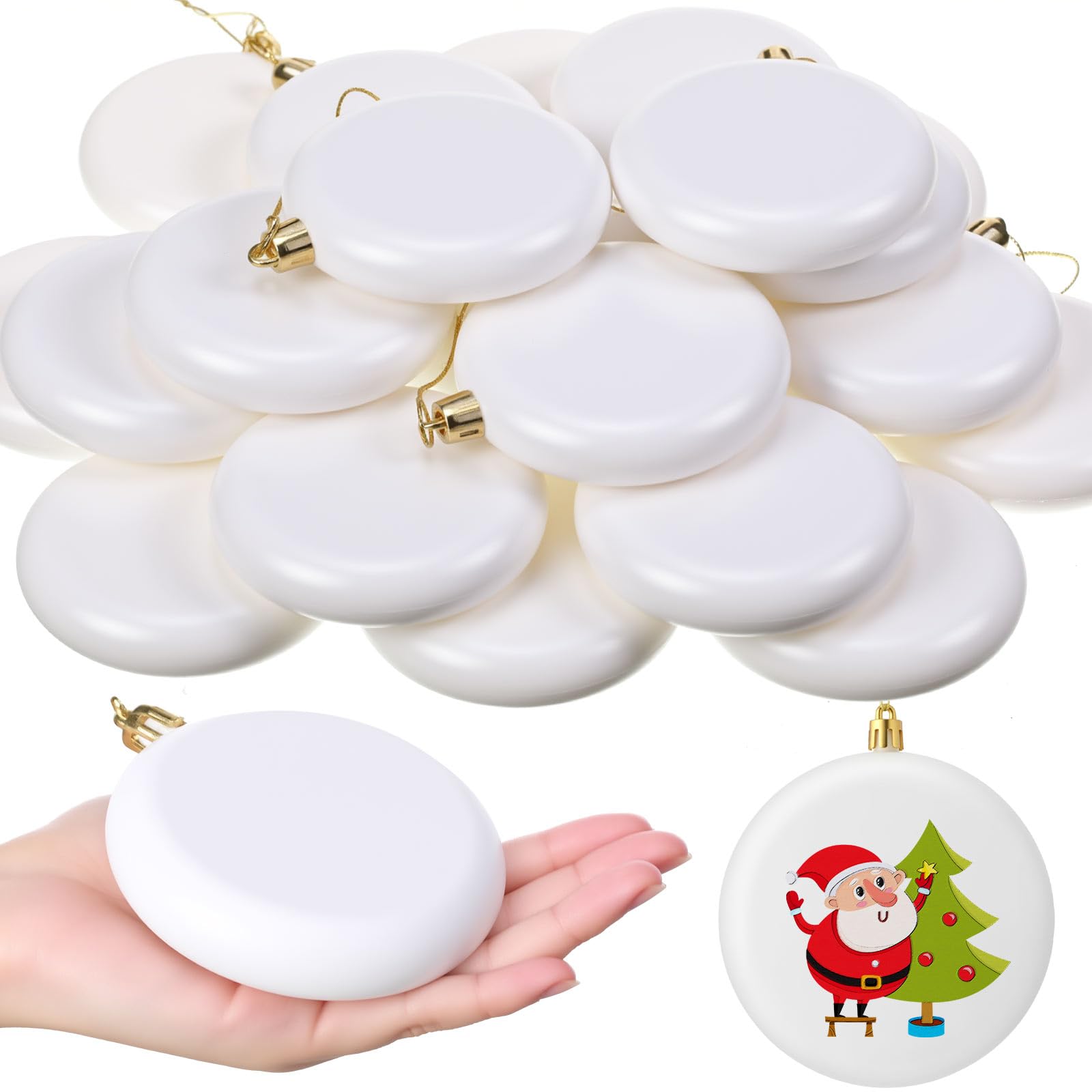 Zubebe Zubebe Lot de 24 boules de Noël vierges en plastique pour suspendre au sapin et peinture à faire soi-même (doré) - 10,2 cm