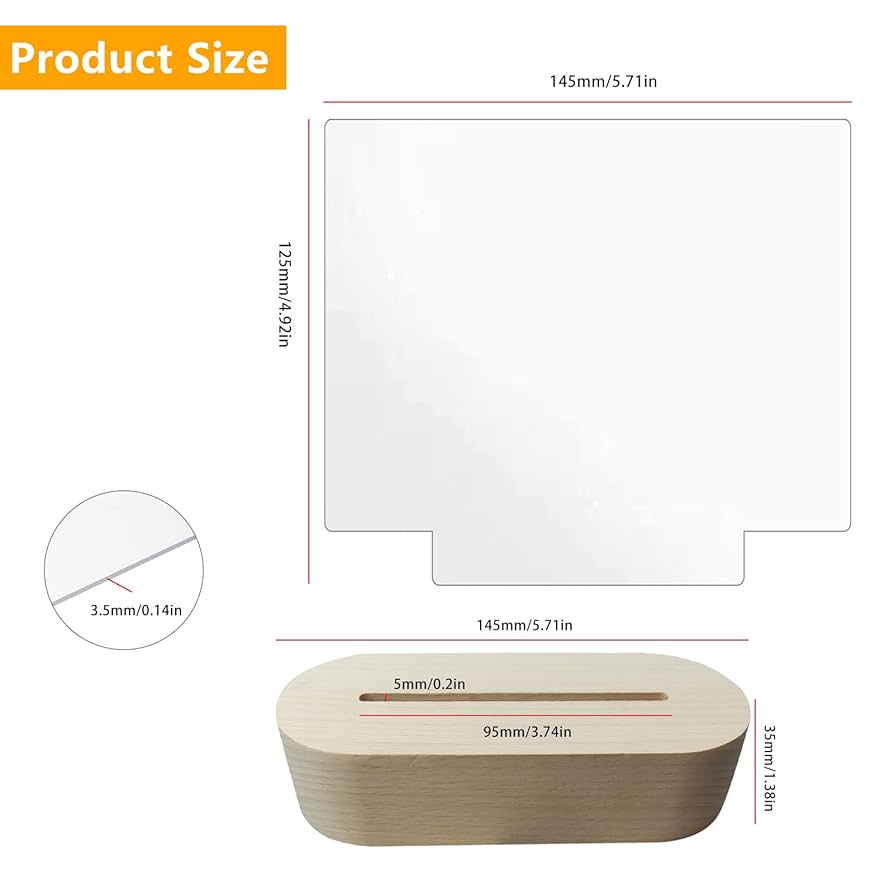CDIYTOOL LED Lights Display Base, 2 Pack Wooden Lighted USB LED Light Base Stand Desktop Display Base With 2PCS Acrylic Sheets For DIY Acrylic Plate (Warm Light-1