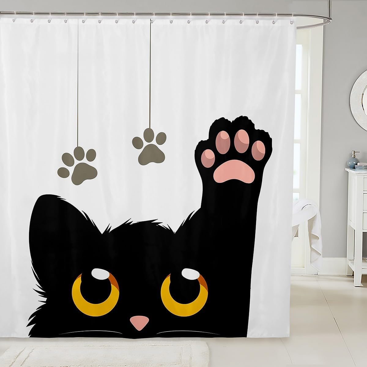 Feelyou Cute Cat Bathroom Waterproof Accessories with 12 Hooks Cartoon Cats Shower Curtain for Kids Boys Girls Pet Animal Fabric Shower Curtain Cartoon Kitten Curtains,72x72 Inches