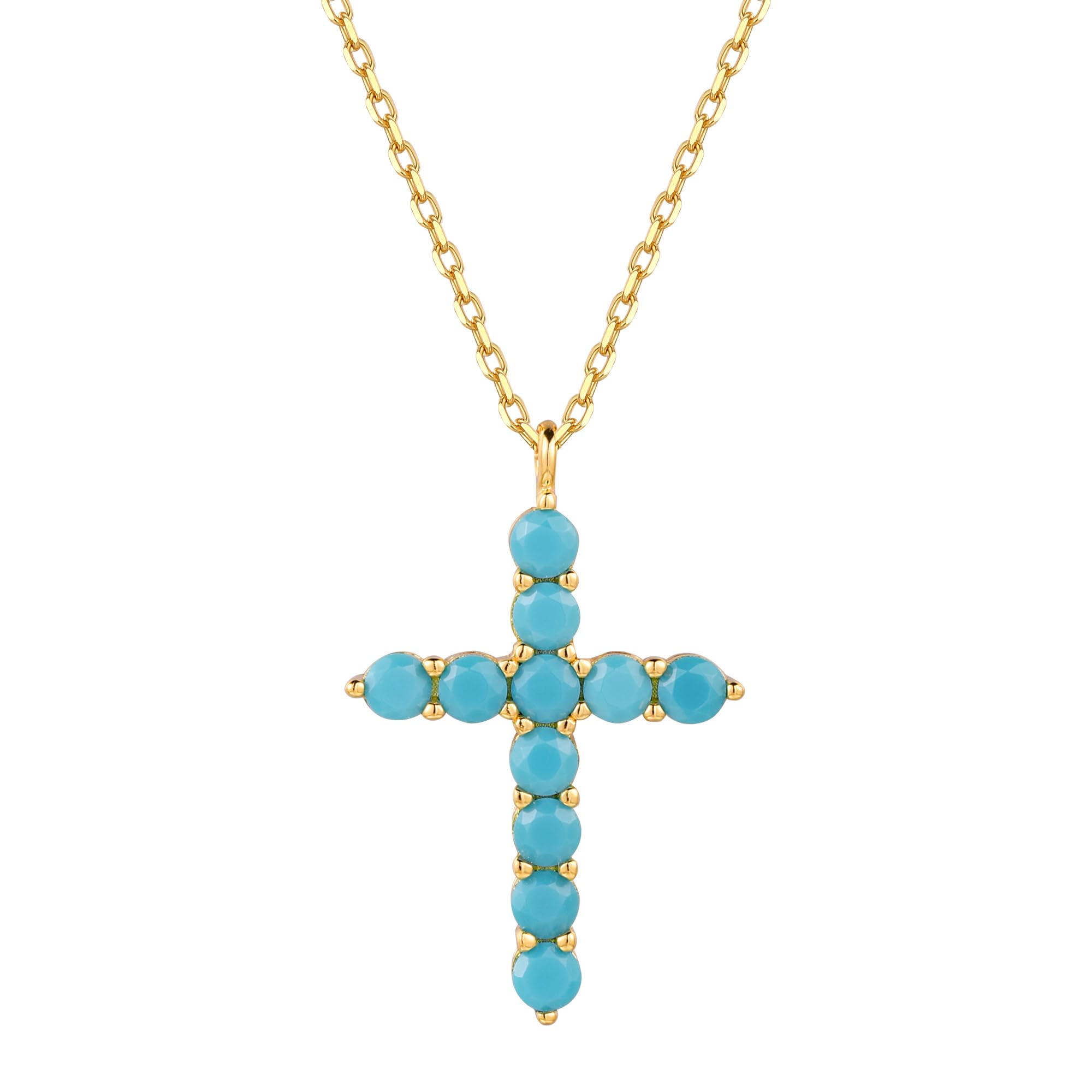 S.Leaf 18Karat Gold Plated Cross Necklace for Women 925 Sterling Silver Birthstone Cross Chain Cubic Zirconia Necklaces Best Friend Birthday Gifts for