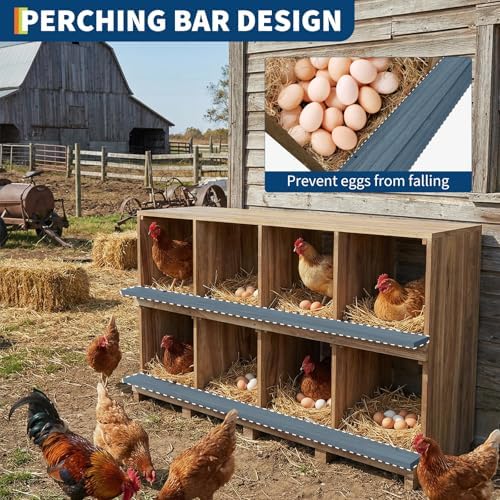 8-Hole Wood Chicken Nesting Box, Large Poultry Nesting Boxes with Perches & Baffles, Durable Wooden Nest Box for Hens, Ducks, Quails, Wall-Mount or Freestanding Coop Accessories for Backyard — view 7