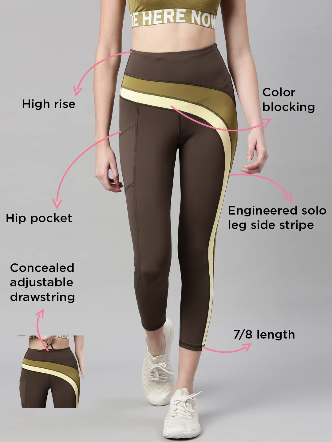 Enamor Athleisure-Dry Fit legginsy solo z wysokim stanem, antybakteryjne i odprowadzające pot, odzież sportowa, legginsy solo dla kobiet-A602