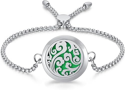 Popeoiuh Pulsera difusora de aceite esencial pulsera de cadena con medallón difusor de 057 pulgadas juego de pulsera de acero inoxidable con 8
