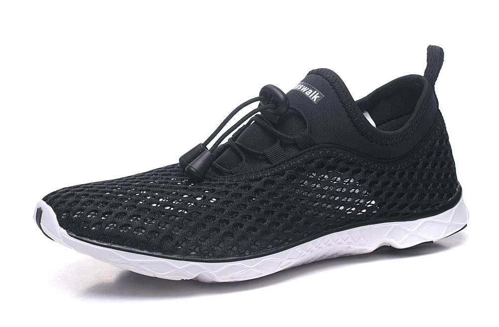 Kenswalk Women's Aqua Water Shoes Lightweight Slip On Walking Shoes (8 M US, 081w Black White)