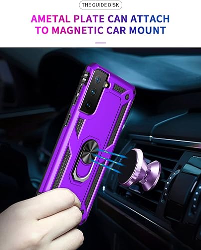 Miniatura 2 de Androgate Funda de teléfono con soporte de anillo de metal para Samsung Galaxy S21 FE 5G, color morado, protección de grado militar, protectores de
