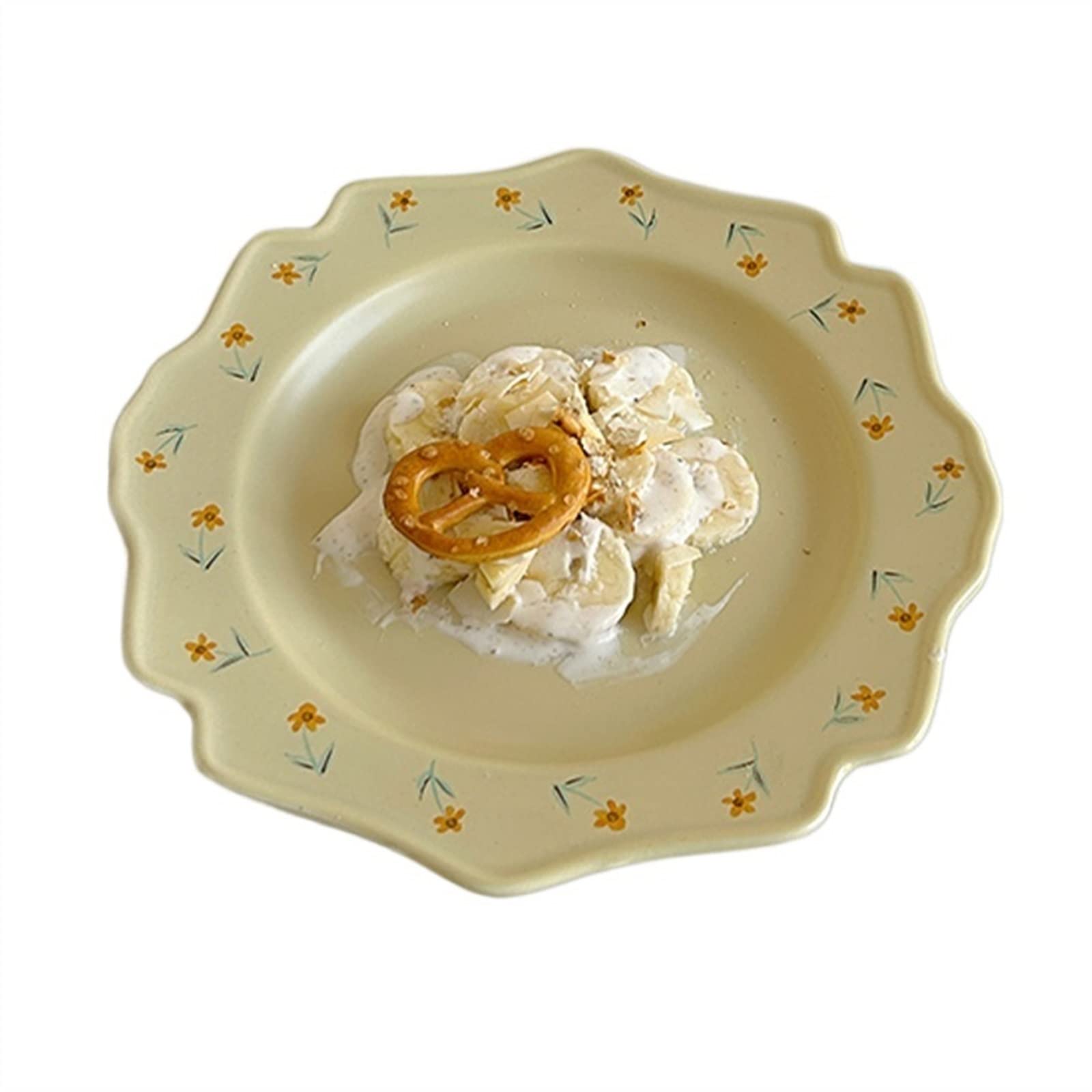 HPTHLY Plate Vintage Dining Plate Yellow Flower Ceramic Lace Plate Dessert Plate Salad Plate Dinner Plate Home Flat Plate Deep Plate Simple Dining Plate Dessert Plate