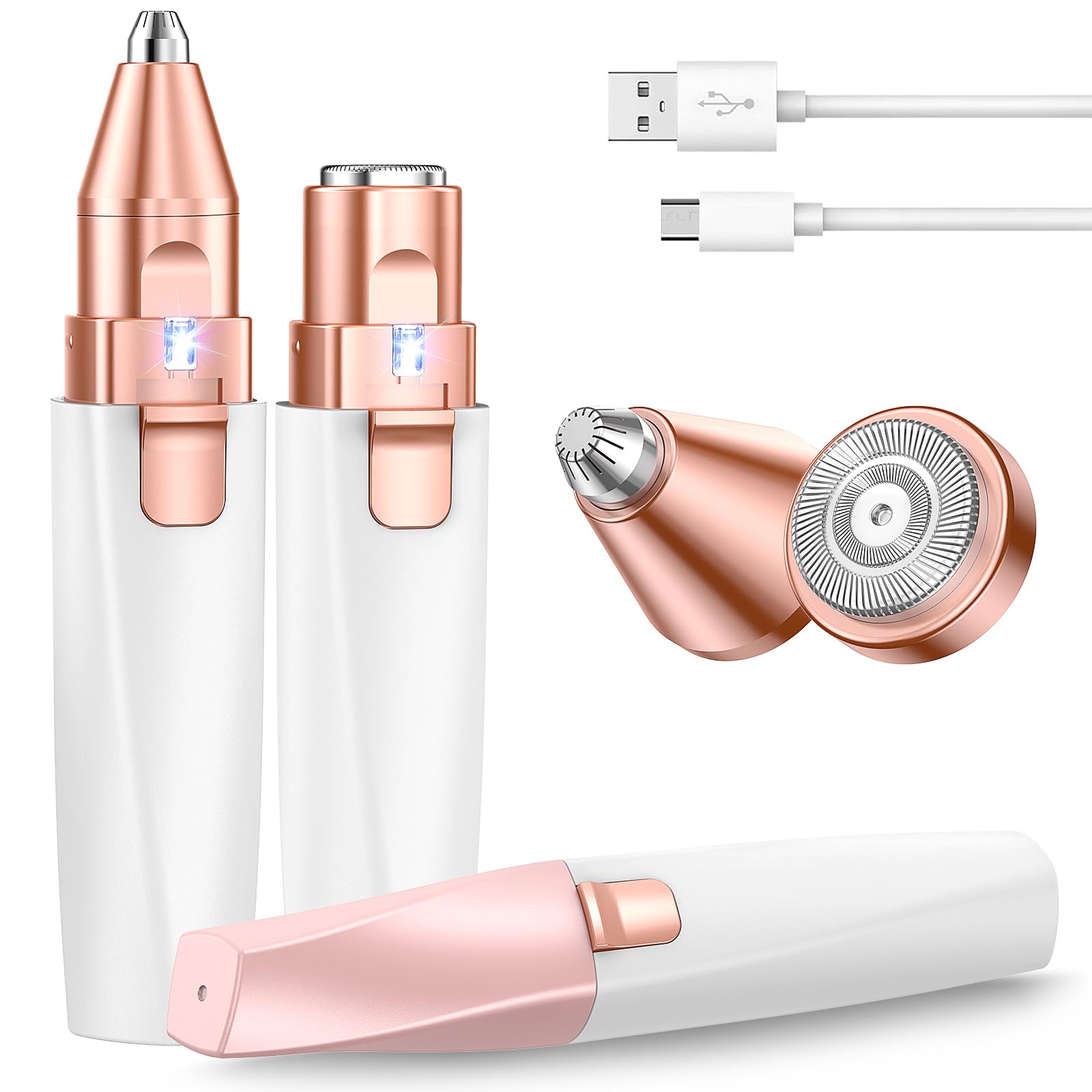 Rasoir Visage Femme & Rasoir Sourcils Electrique: 2-en-1 Tondeuses Femme Face Epilateur Visage Douce sans Douleur avec Lumière LED - Pour Lèvres, Menton, Joues et Sourcils, Rechargeable
