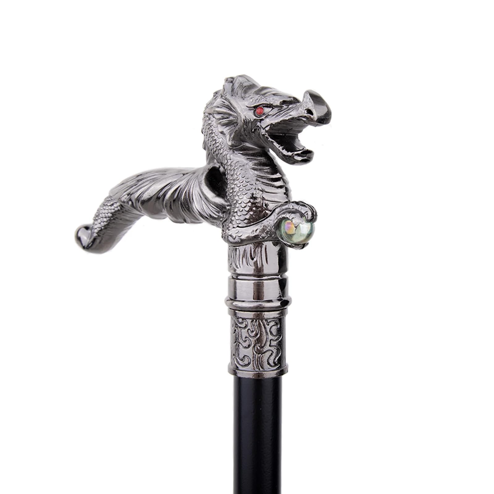 Gehstock aus Aluminiumlegierung mit Drachenkopf-Motiv, für Damen und Herren, Gothic, dekorativ, kunstvoller Metallstock mit ergonomischem Griff, Gehstock für Senioren