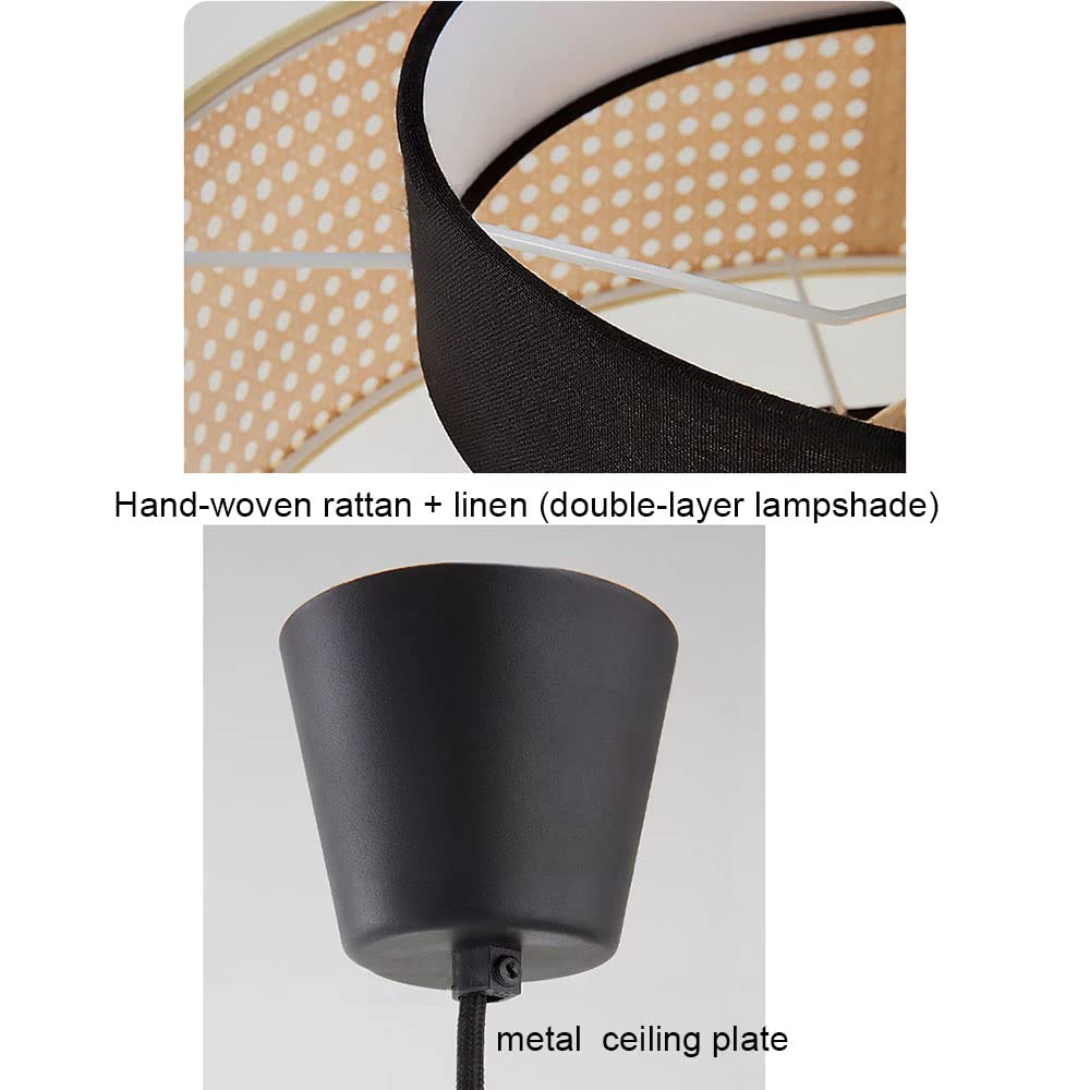 Jatwefiv Lustre Plume Dimmable 60cm - Abat-jour Plumes Tissé Main Noir Suspension Bohème