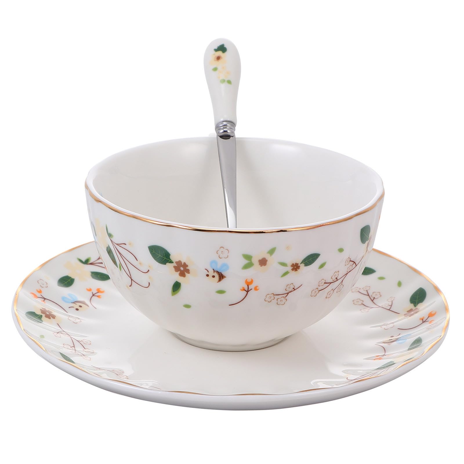 Tazas de café grandes OUNONA juego de cerámica blanca con plato y cuchara
