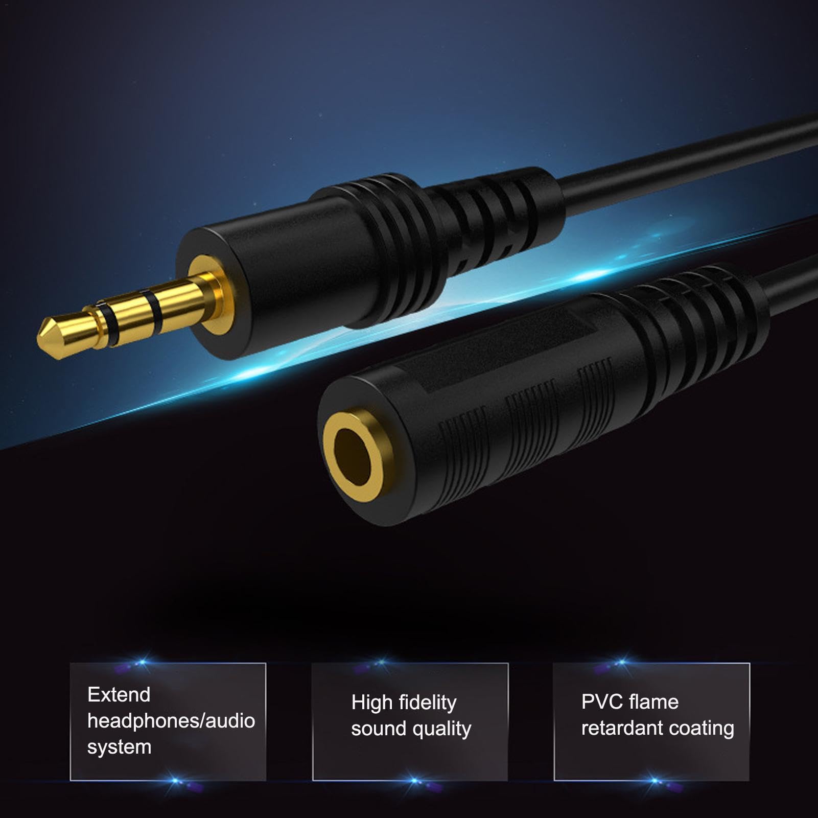 Generico Cavo di prolunga da 3,5 mm, cavo di prolunga audio da 3,5 mm | Cavo di prolunga ausiliario da maschio a femmina da 3,5 mm,Cavo di prolunga Aux da 4,92 piedi Cavo di prolunga stereo audio H