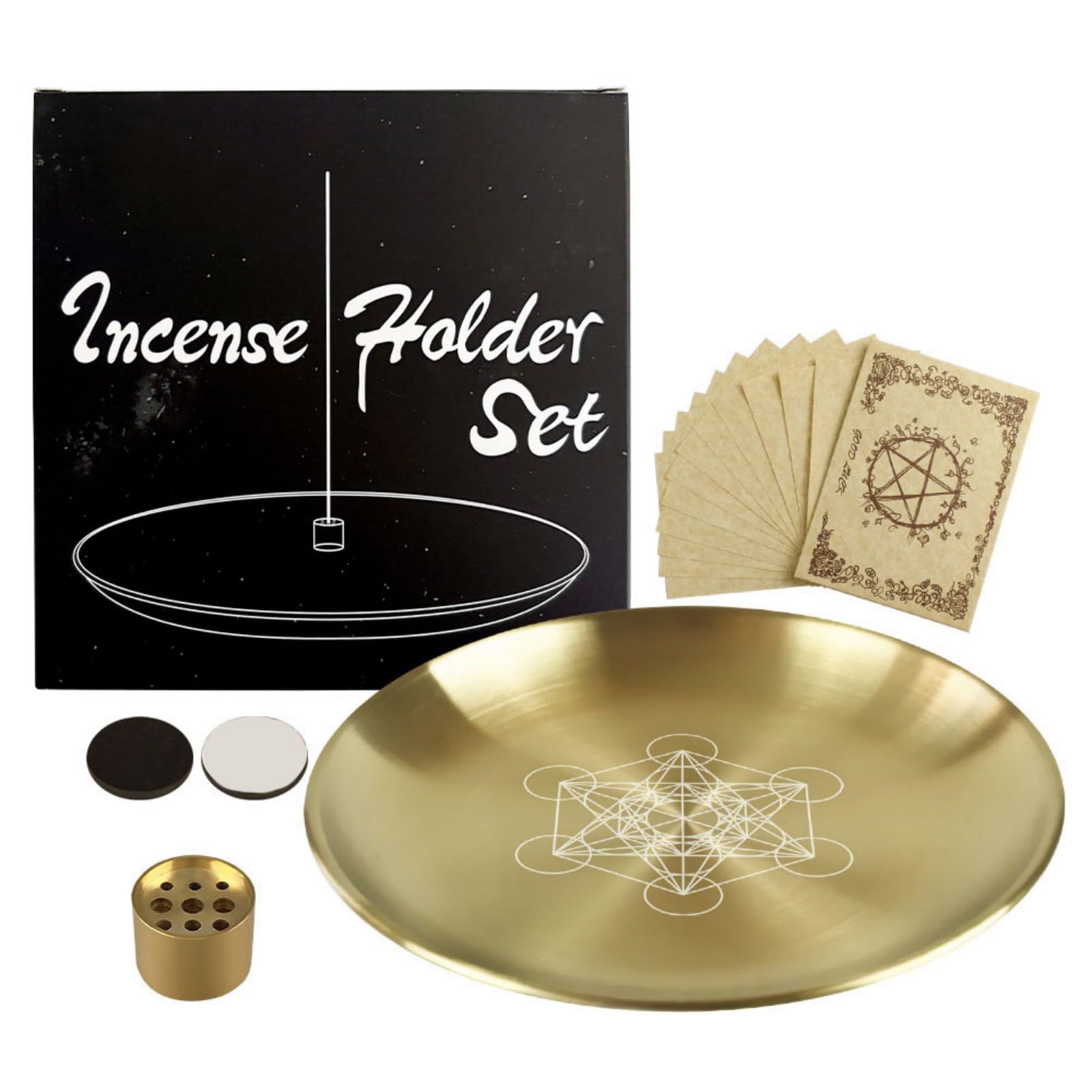Hredyqw Elegant Stainless Steel 9 Hole Incenses Stick Holders And Candle Tray Altars Plate Set For Meditations