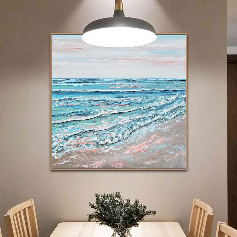 Mintura Kunstwerk, handbemalt, das blaue Meer und Strand, Wandkunst, Bild, Wohnzimmer, Heimdekoration, Hoteldekoration, Ölgemälde auf Leinwand (120 x 120 cm, ungerahmt)