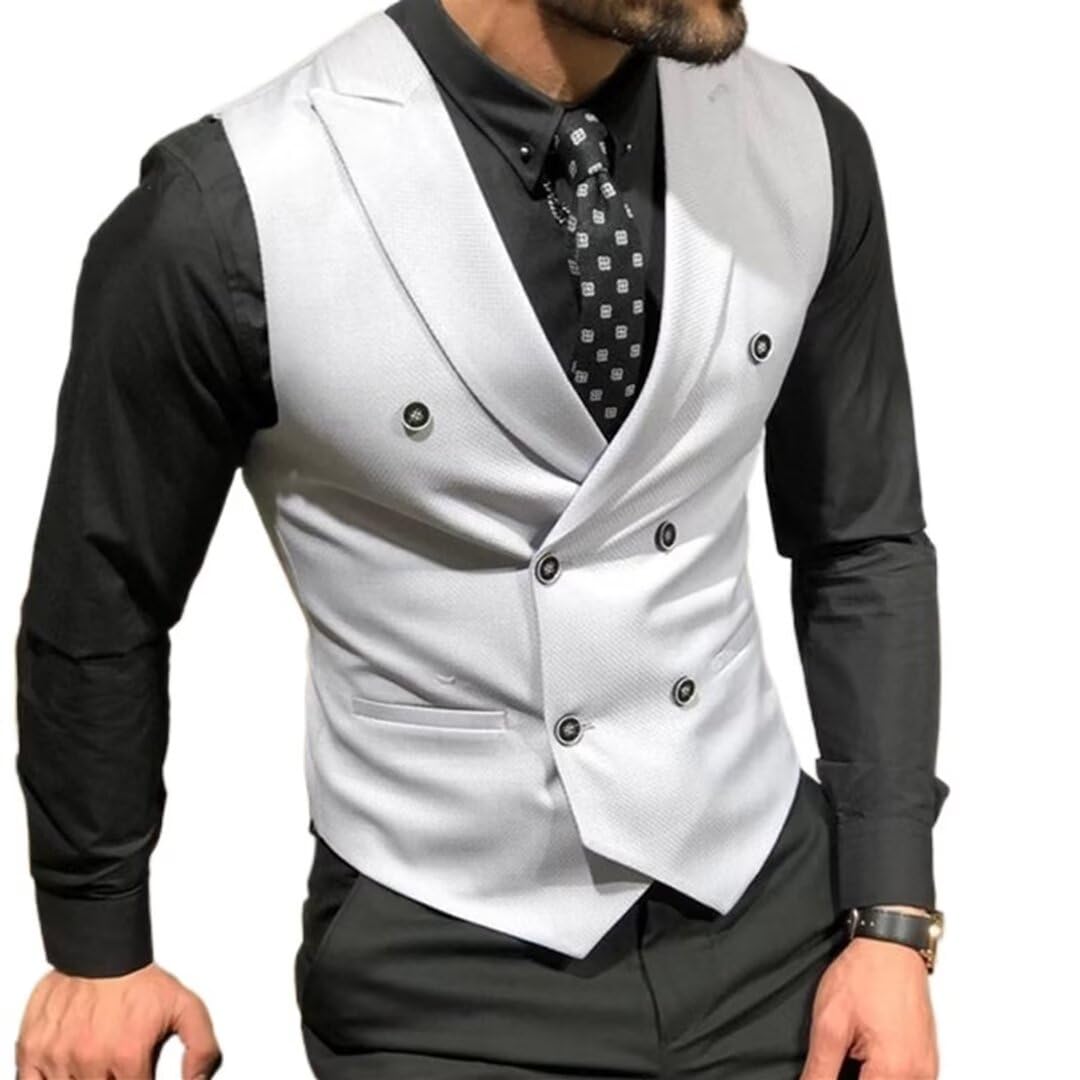 Men's Double Breasted Suit Vests, Casual Business Vests, Slim Fit Waistcoat,for Wedding Groom Dating-image-46