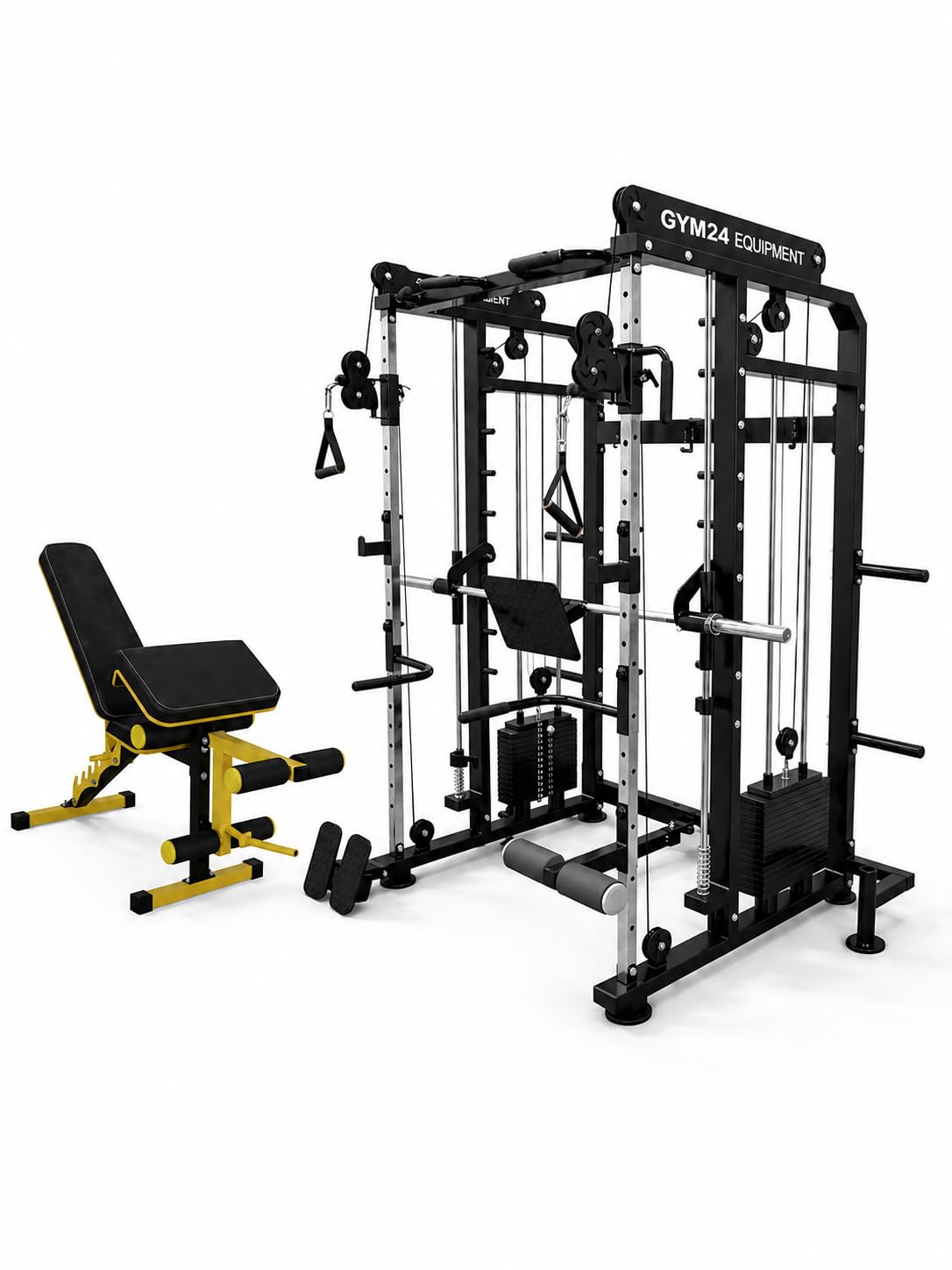 GYM24 EQUIPMENTS Multi Gym Functional Trainer with Smith Machine with Iron Weight Stack 80 kg Both Side for Home Gym Equipment (Whole Black)-image-10