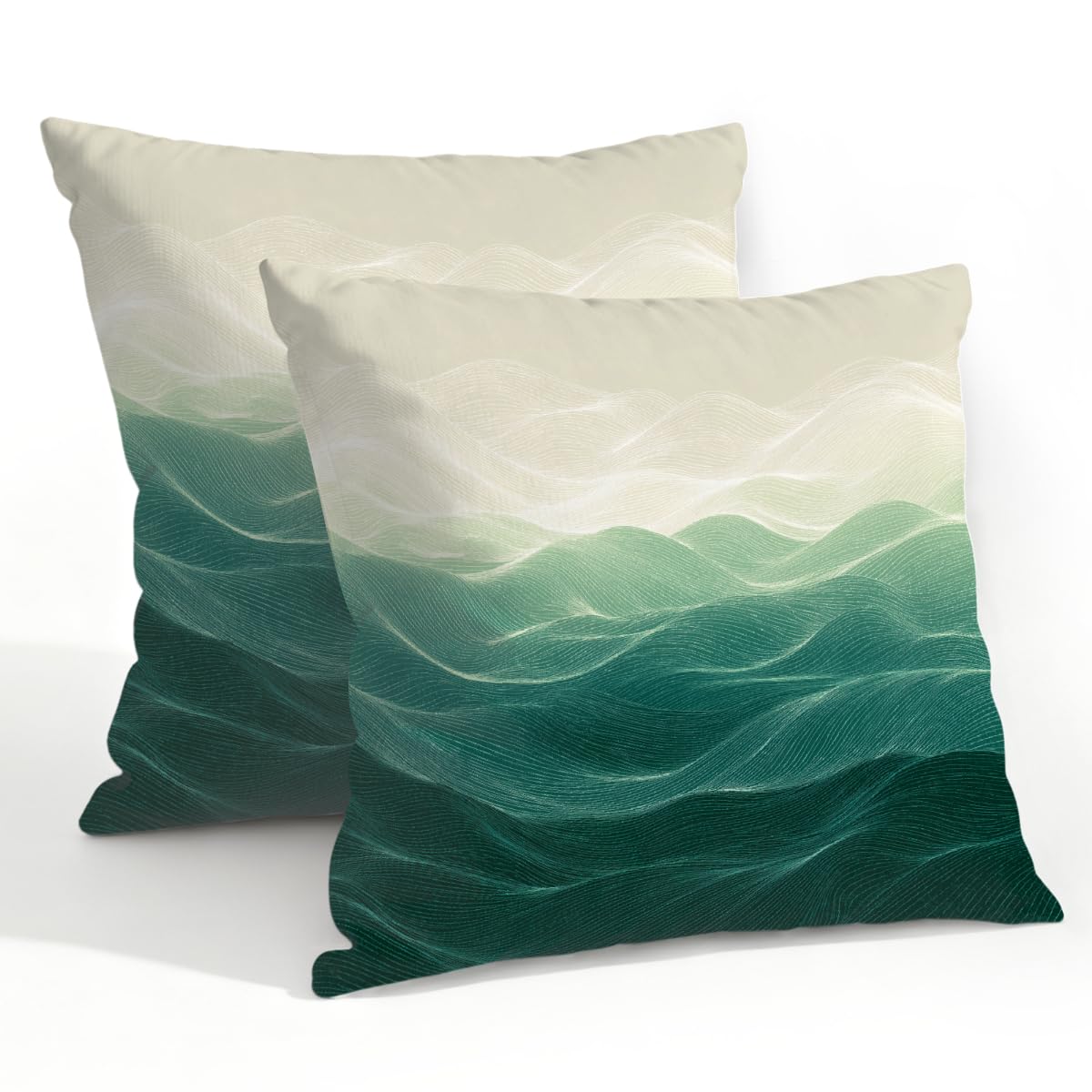 Outdoor Pillow Covers Waterproof Pillowcases 22x22in Set of 2 Modern Teal Green Ocean Waves Decorative Throw Cushion Case for Couch Sofa Garden Patio Furniture